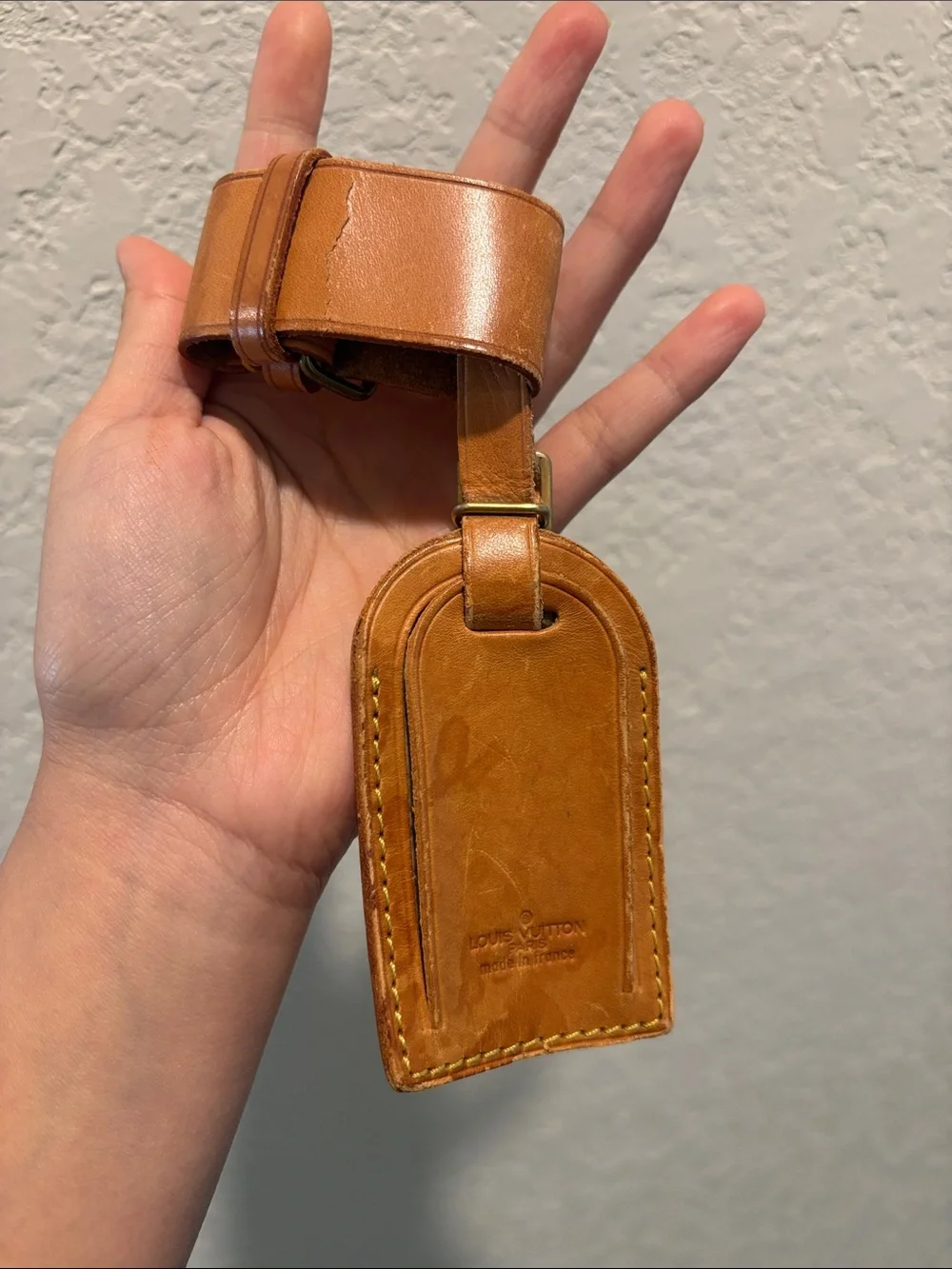 Louis Vuitton Cognac Leather Luggage Tag with Strap